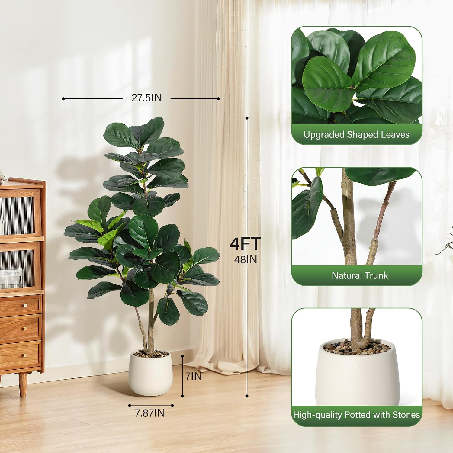 4 ft Fiddle Leaf Fig Tree Arti - Fiddle Leaf Fig 评论和价格